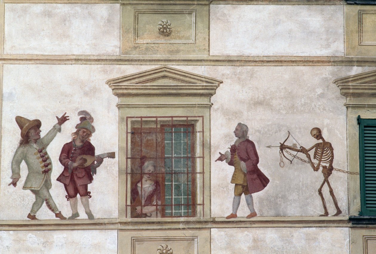 Dødedansen, freskomaleri, Milesi-huset, Cassiglio, Lombardia, Italia av Georg Carl Heinrich Dollmann