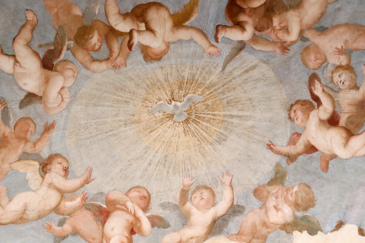 Due av hellig ånd. Fersk. Basilikaen Santissima Annunziata del Vastato. Genova. Italia. av . .