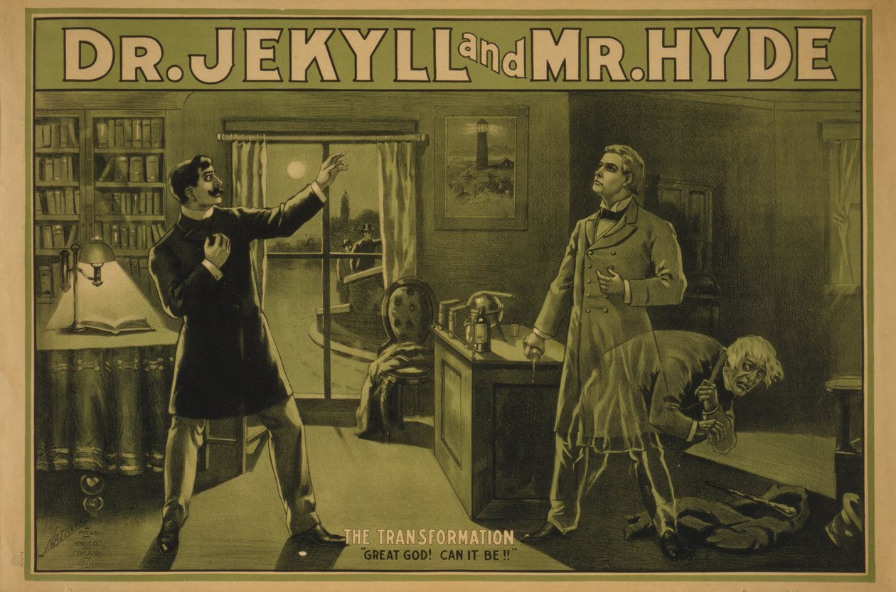 Dr. Jekyll og Mr. Hyde, ca. 1890 (fargelitografi) av . .