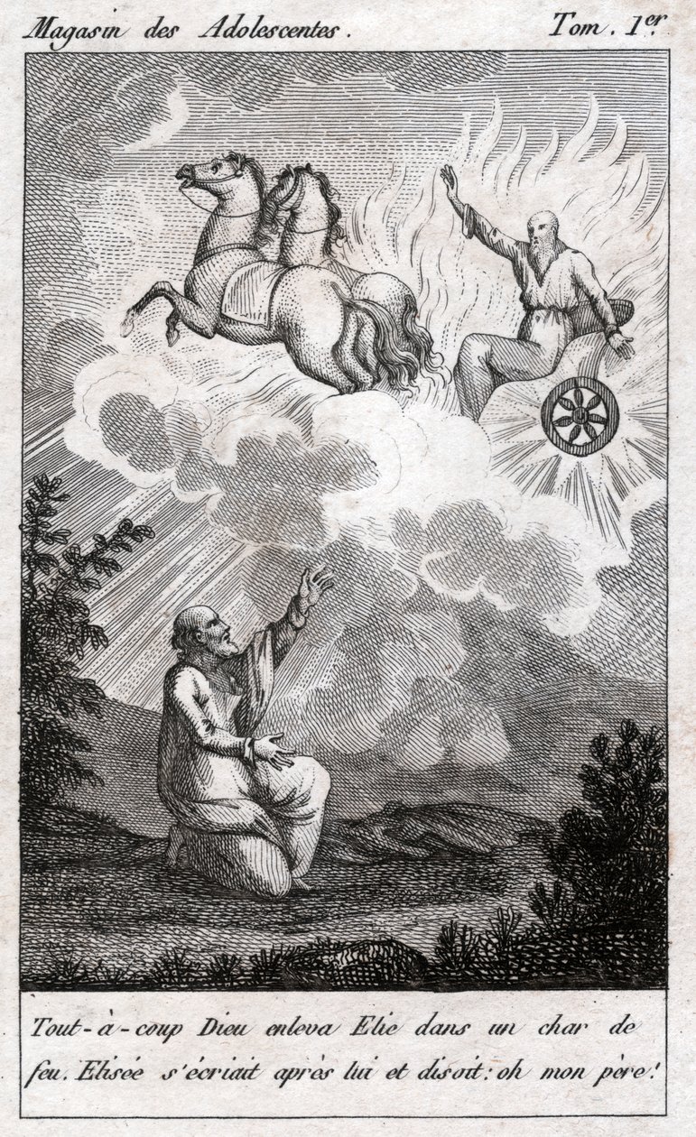 Elijah tar av til himmelen, rundt 1880 (gravering) av . .