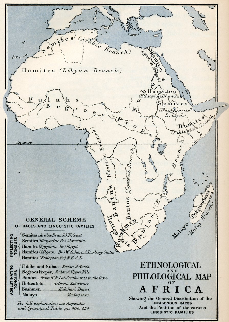 Etnologisk og filologisk kart over Afrika slik det var på 1800-tallet, fra 'Afrika' av Keith Johnston, utgitt 1884. av Ferdinand Georg Waldmuller