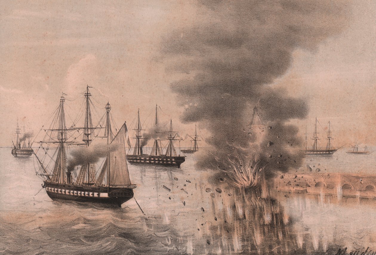 Eksplosjon av Anconas lanterne ved siden av havet, beleiring av Ancona av William Walcutt