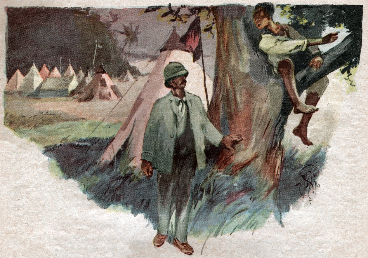 Henry Stanley, med sin hjelp Uledi, i Zanzibar-leiren hans, før han dro på jakt etter David Livingstone av . .