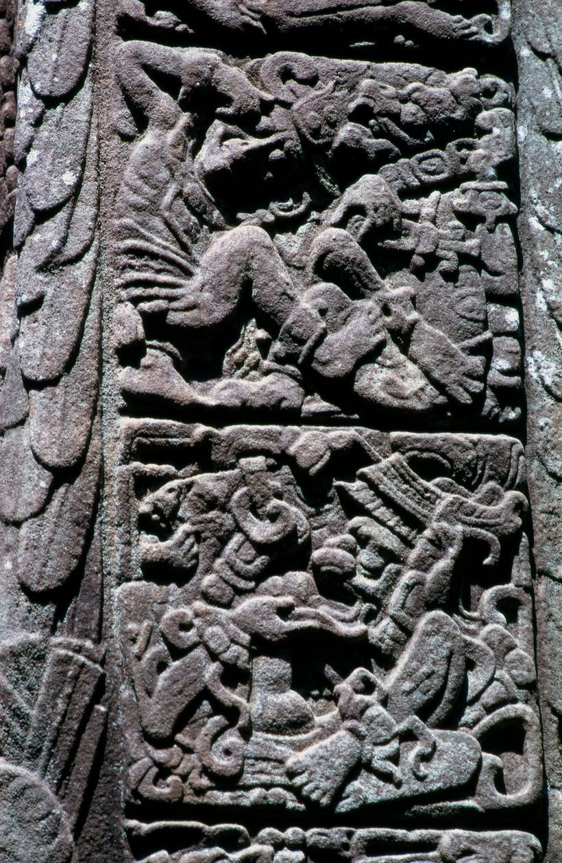 Hieroglyfer på Stela D ved Quirigua, Izabal, Guatemala, sen klassisk periode, ca. 600-900 e.Kr. (bilde) av Hippolyte Lalaise Devéria
