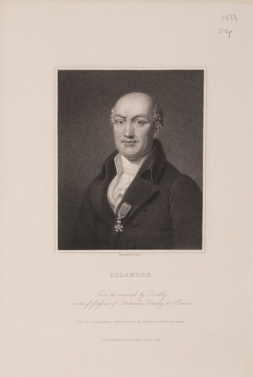 Jean Baptiste Joseph Delambre , fransk astronom, ca 1810-tallet av Frederick (attr. to) Barnard