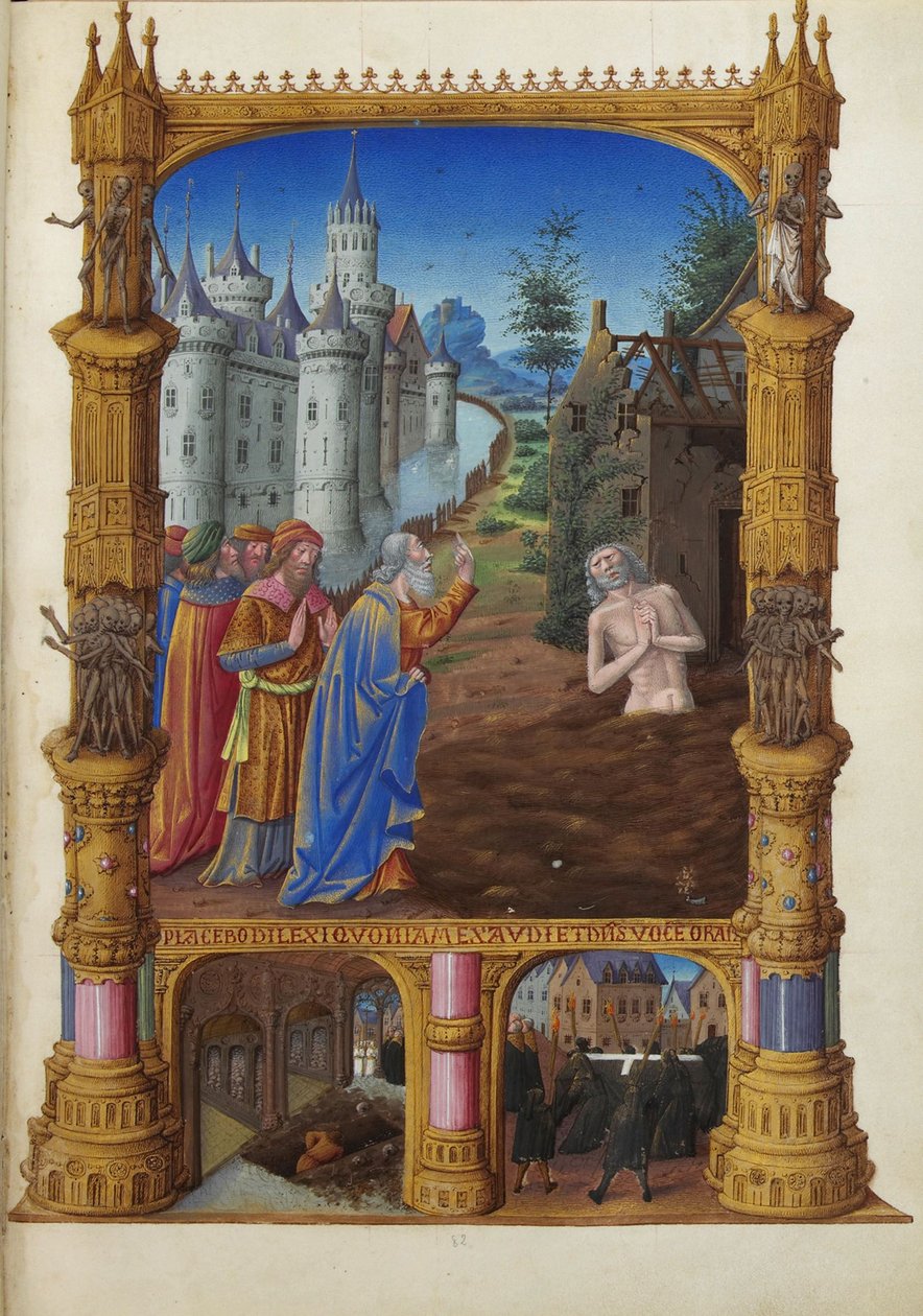 Les Très Riches Heures du duc de Berry, Folio 82r - Job hånet av hans venner Musée Condé, Chantilly. Job, hans kone og vennene hans. av Unbekannt 2321
