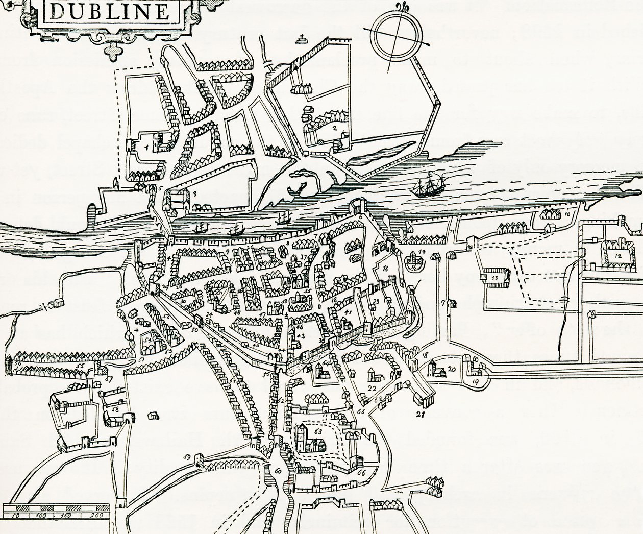 Kart over Dublin, Irland i 1610, fra Our Own Country publisert 1898 av Ferdinand Georg Waldmuller