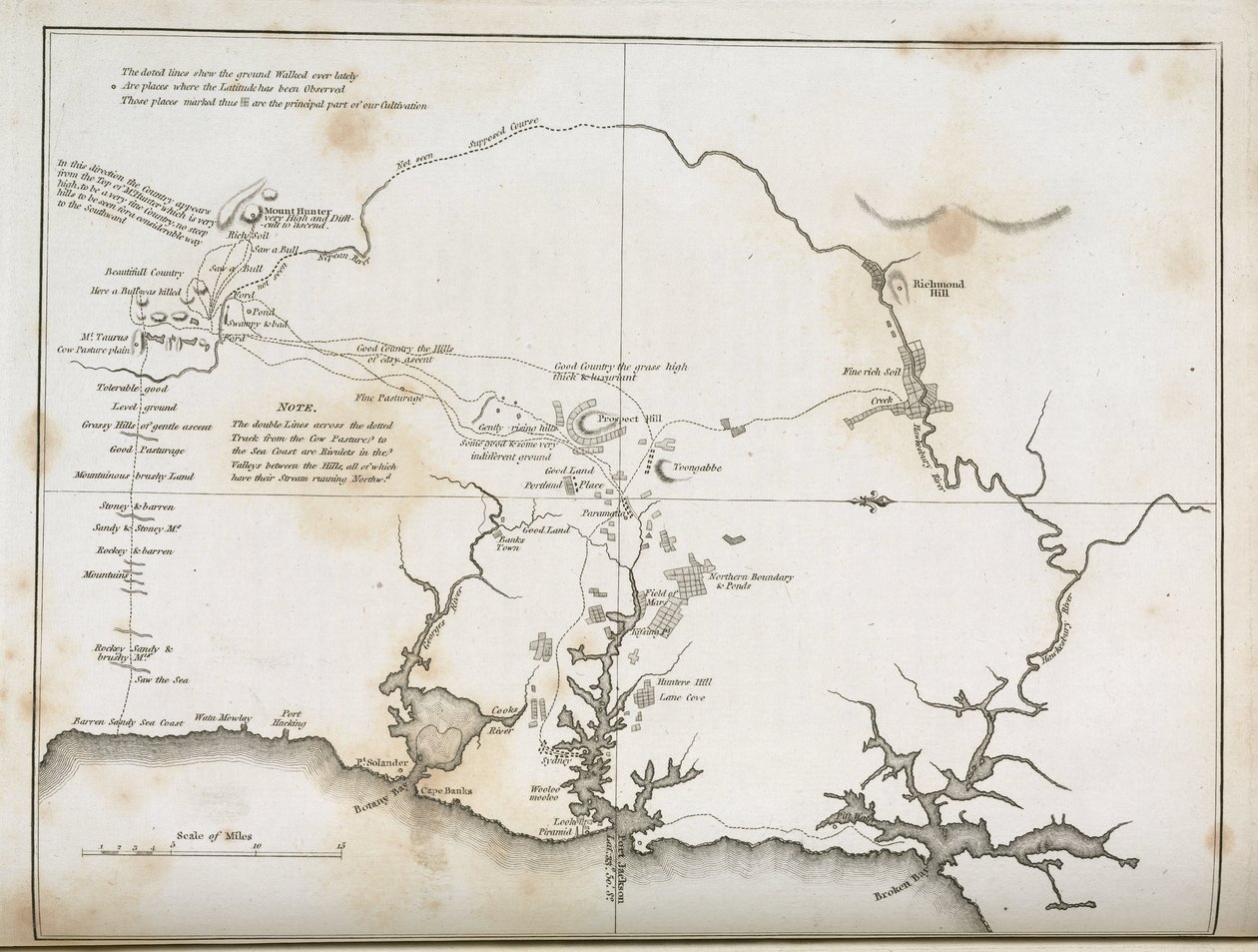 Kart over Sydney og områdene rundt, Australia, ca 1798 av Frederick (attr. to) Barnard