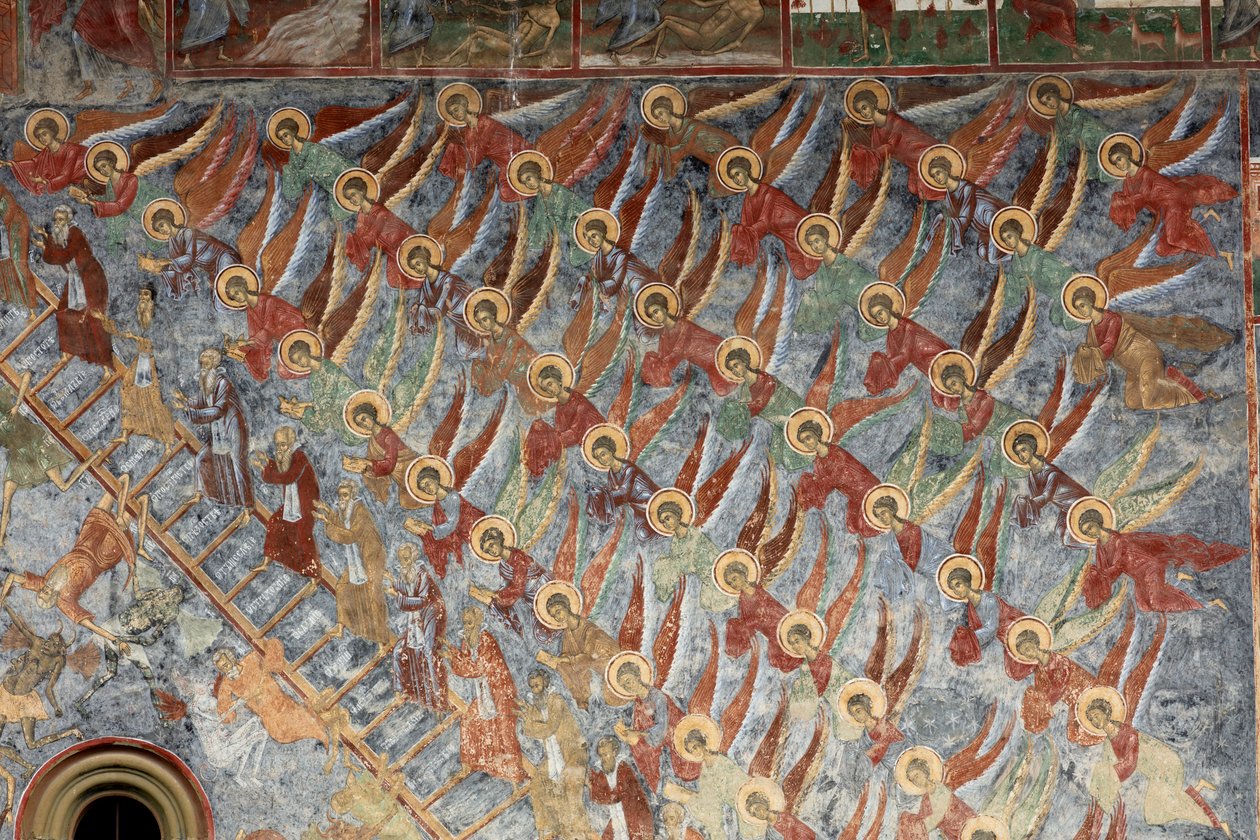 Kloster (manastirea Sucevita). Kirken. Ytre. Nordvegg. Veggmalerier. av . .