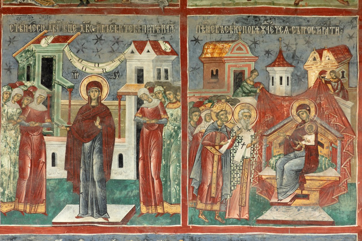 Kloster (manastirea Sucevita). Kirken. Ytre. Sørveggen. Veggmaleri. av . .