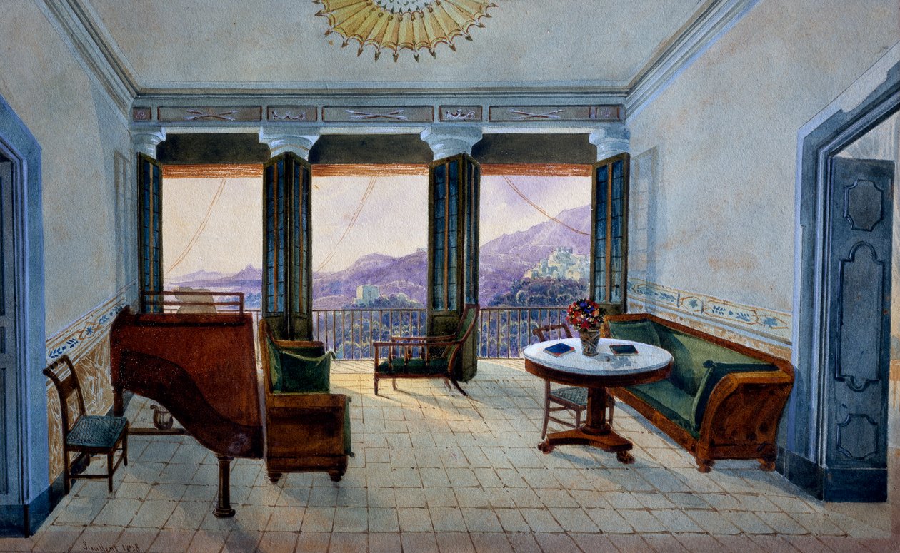 Musikkrom med utsikt over innsjøen av Georg Carl Heinrich Dollmann