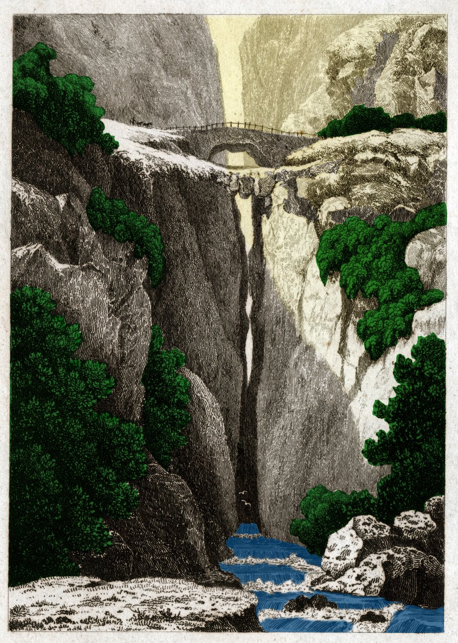 Natural Bridges of Icononzo, Colombia. ca. 1840 (gravering) av . .