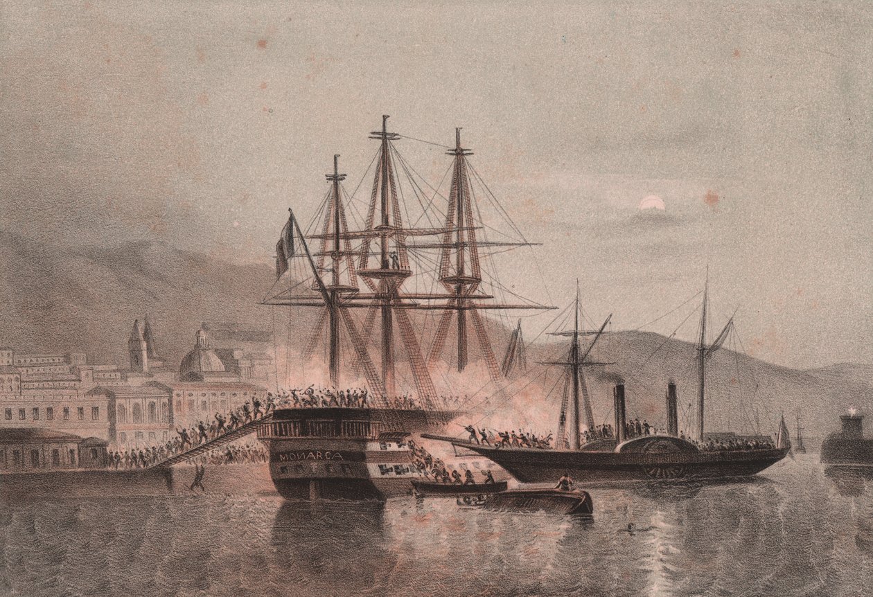Det napolitanske fartøyet Monarca angrepet av Tuckery, i havnen i Castellammare av William Walcutt