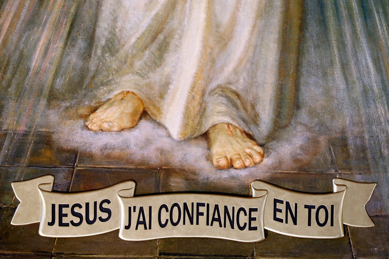 Notre Dame de Plainpalais kirke. Jesus den guddommelige barmhjertighet, jeg stoler på deg. Frankrike. av . .