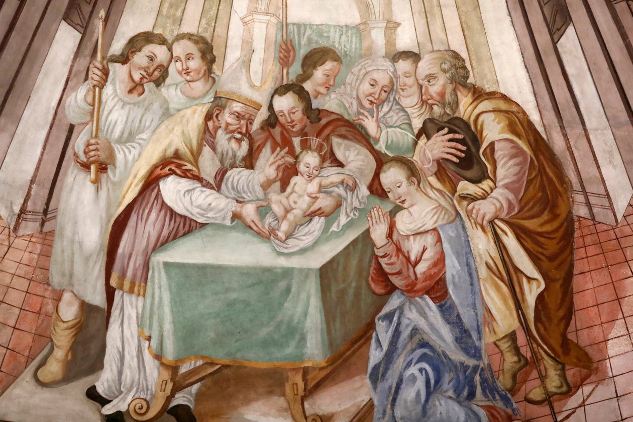 Our Lady of the Assumption of Cordon kirke. Fresco. Kristi omskjæring. Frankrike. Frankrike. av . .