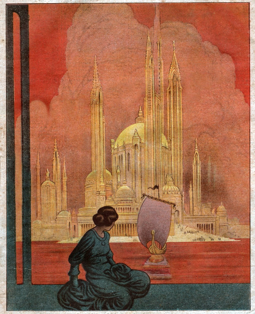 Panorama av en utopisk by. 1922 (illustrasjon) av . .