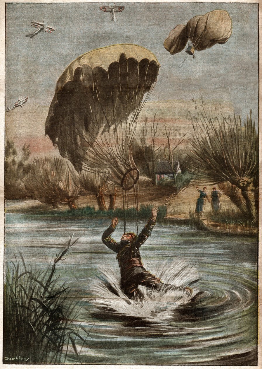 Tysk fallskjermjeger under første verdenskrig. Tysk fallskjermhopper i første verdenskrig. av Ferdinand Georg Waldmuller