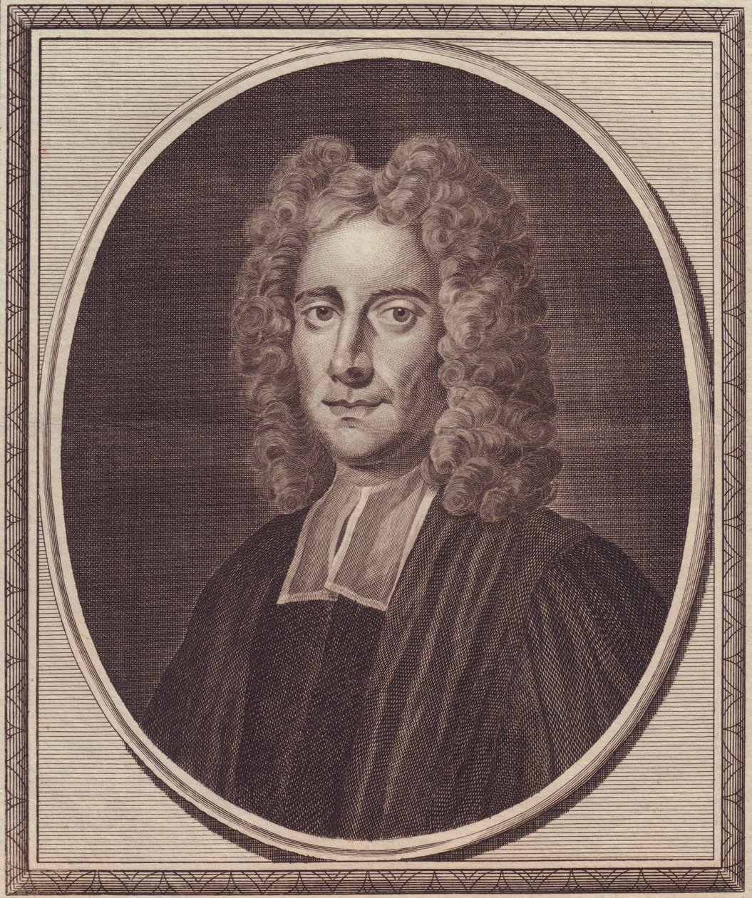 Portrett av den engelske filosofen Samuel Clarke (1675-1729), kobberstikk av John Goldar (1729-1795) fra maleri av Gibson av William Walcutt