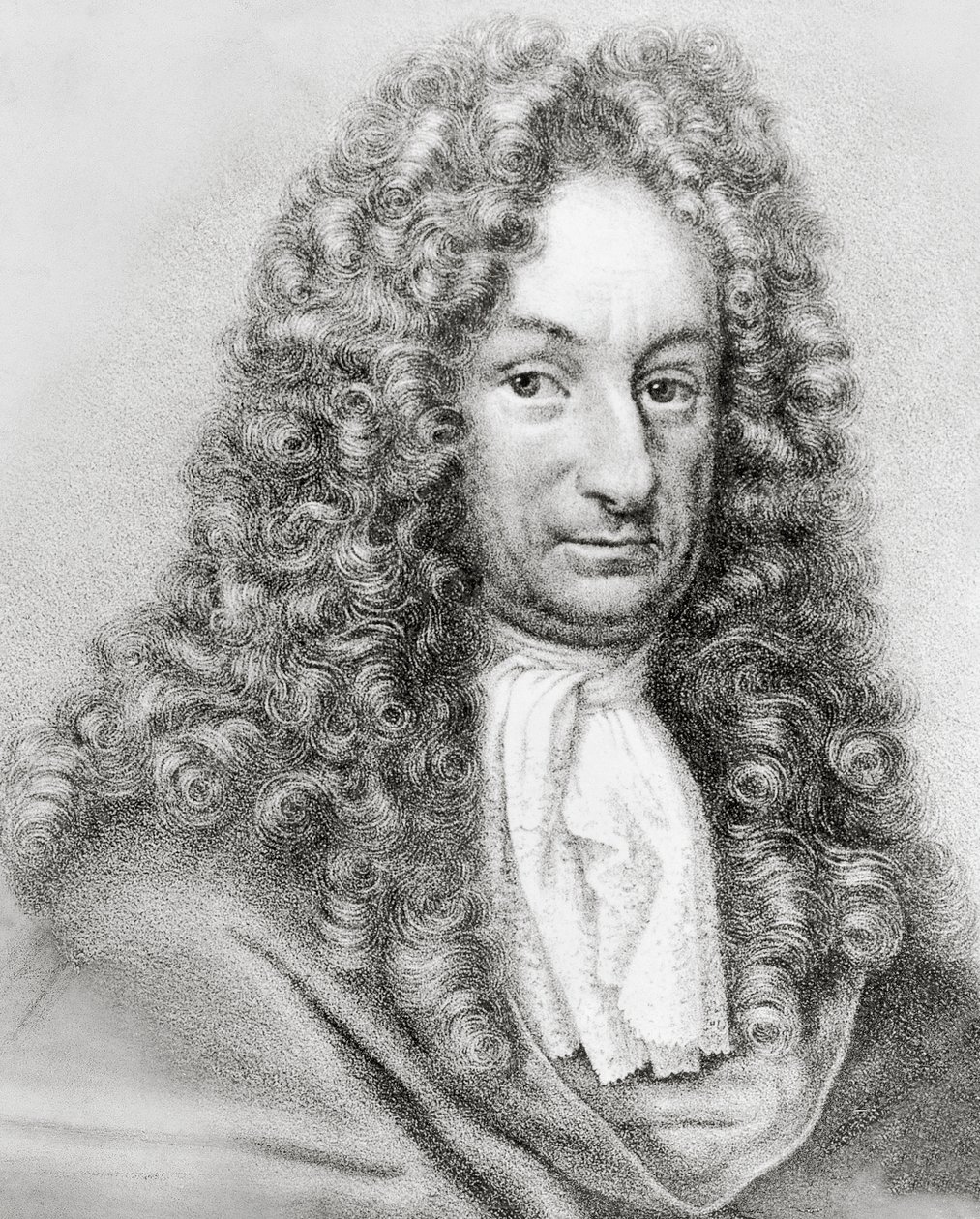 Portrett av Gottfried Wilhelm von Leibniz (1646-1716), tysk matematiker, filosof og vitenskapsmann, gravering av William Walcutt
