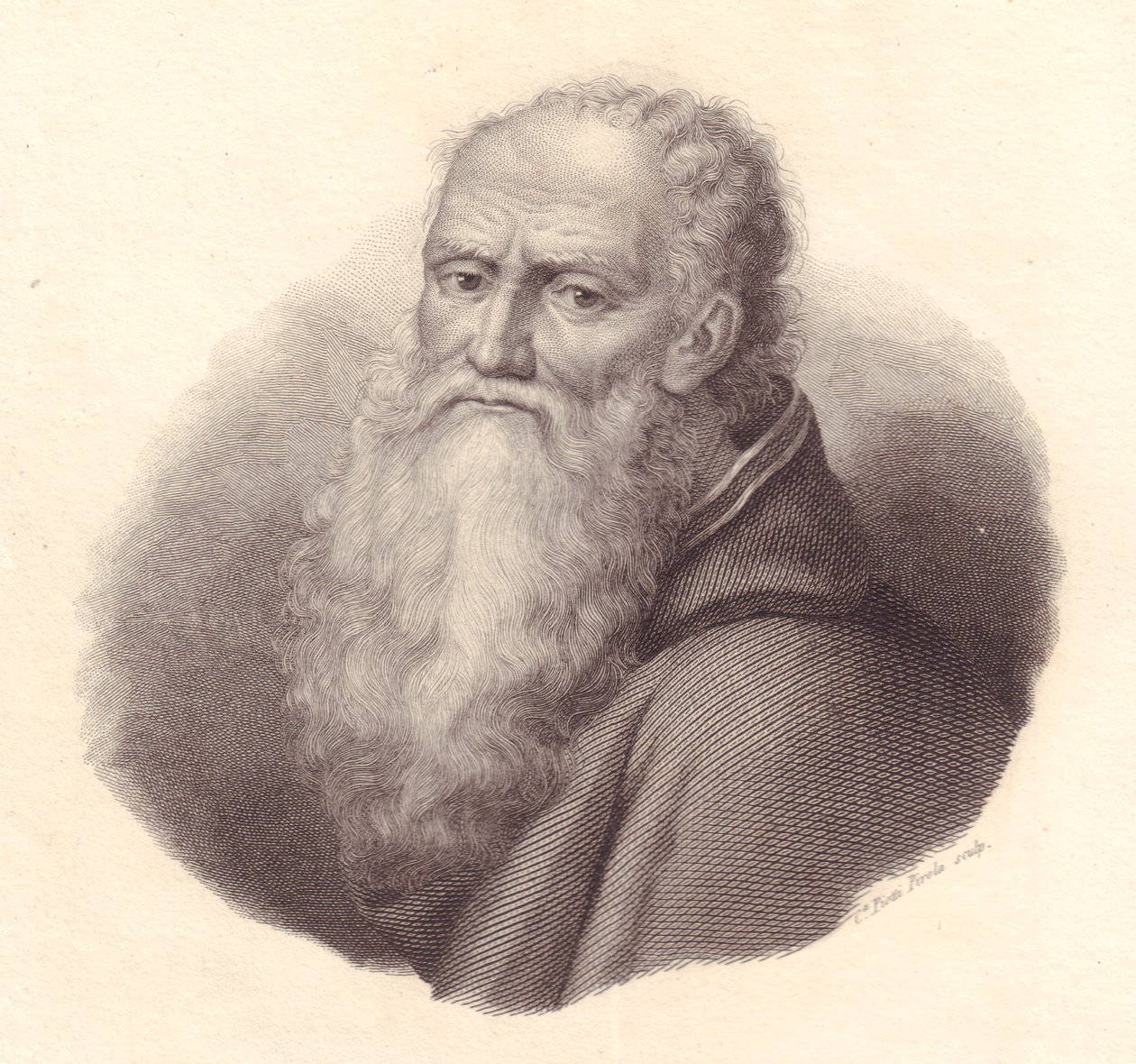 Portrett av den italienske maleren Bernardino Luini (cirka 1481-1532), kobberstikk av Caterina Piotti-Pirola fra selvportrett av Luini av William Walcutt
