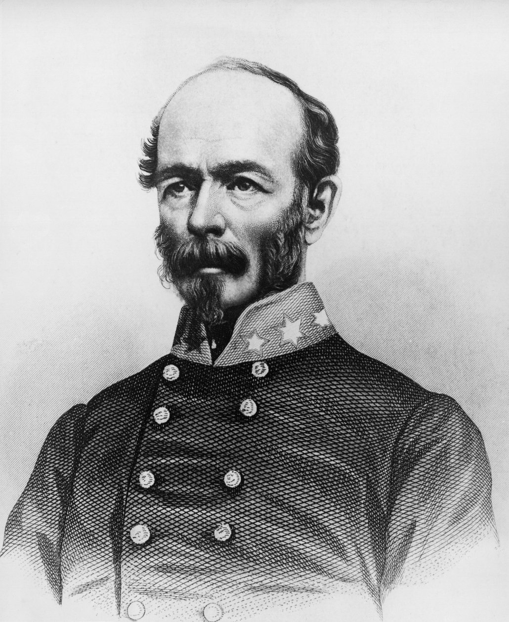 Portrett av Joseph Eggleston Johnston (1807-1891), offiser i den amerikanske hæren under den meksikansk-amerikanske krigen, Seminole-krigene og den amerikanske borgerkrigen, gravering av William Walcutt