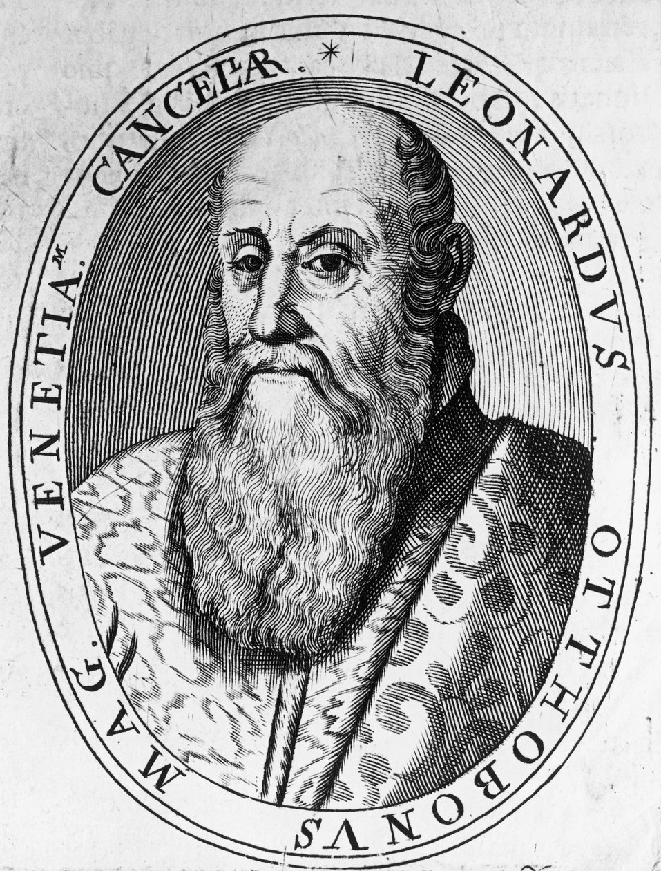 Portrett av Leonardo Ottoboni (1500-1600-tallet), storkansler i Venezia, gravering av William Walcutt