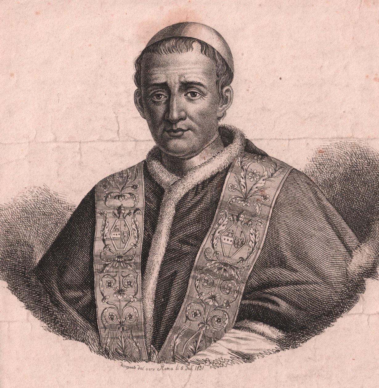 Portrett av pave Gregor XVI (1765-1846), etsning og burin, fra levende tegning, Roma, 5. februar av William Walcutt