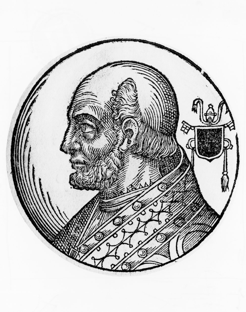Portrett av Theodorus I (død 649), 73. pave av den katolske kirke fra 642, gravering av William Walcutt