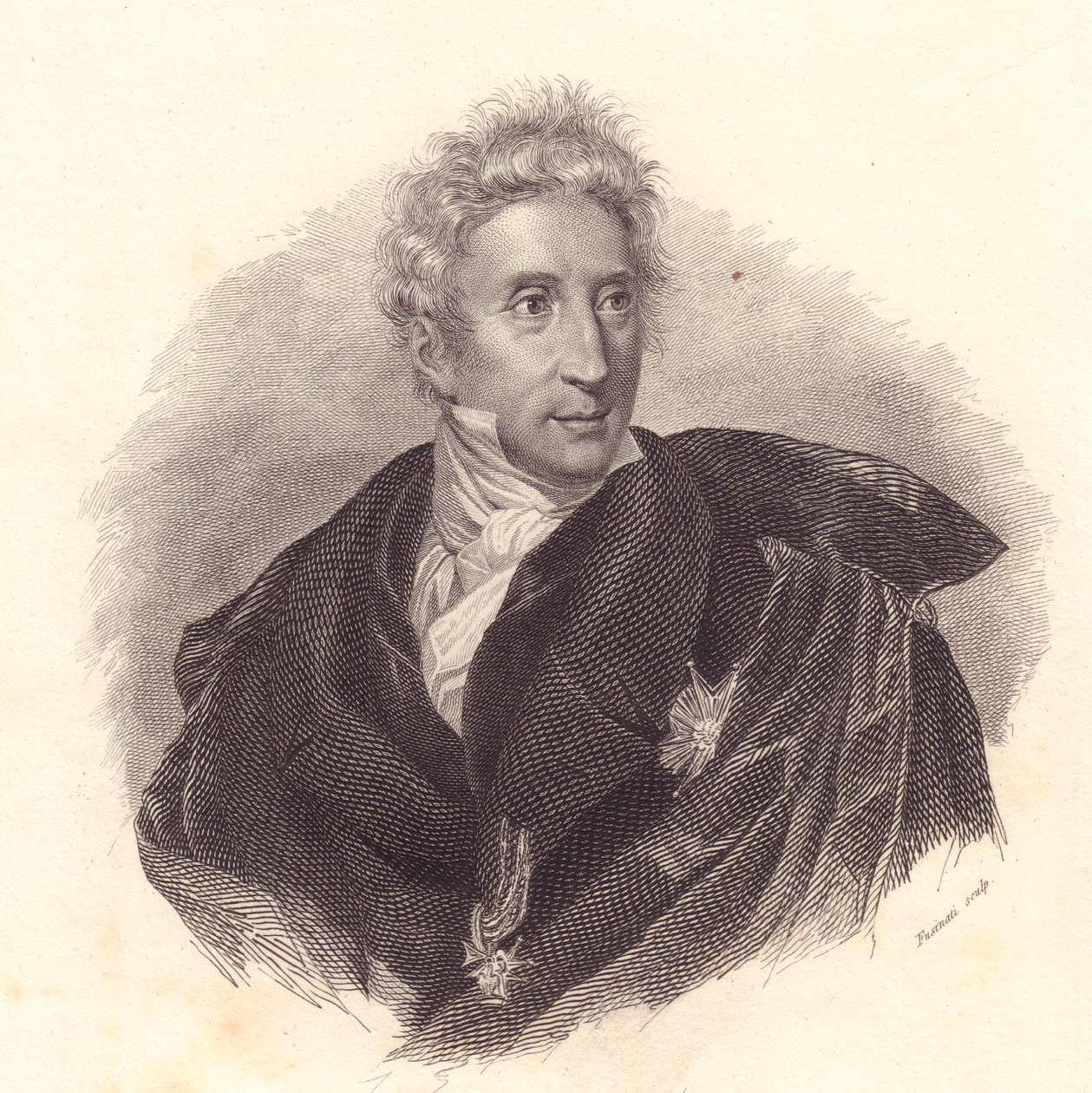 Portrett av kunsthistoriker Leopoldo Cicognara (1767-1834), kobberstikk av Fusinati fra portrett av Lipparini av William Walcutt