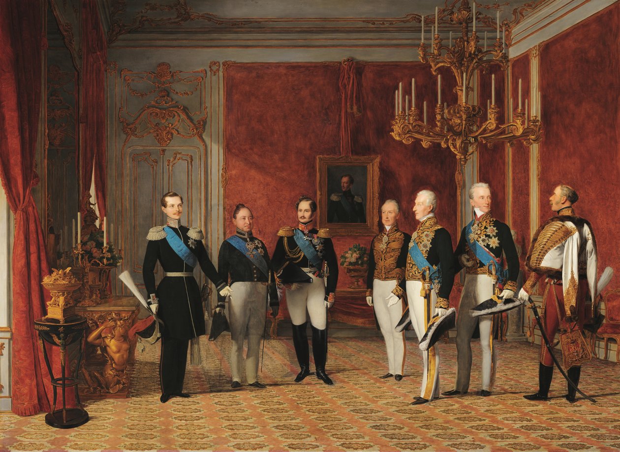 Mottakelse av storhertug Alexander Nikolayevich av prins Metternich i Wien Hofburg i 1839 av Фердинанд Георг Вальдмюллер