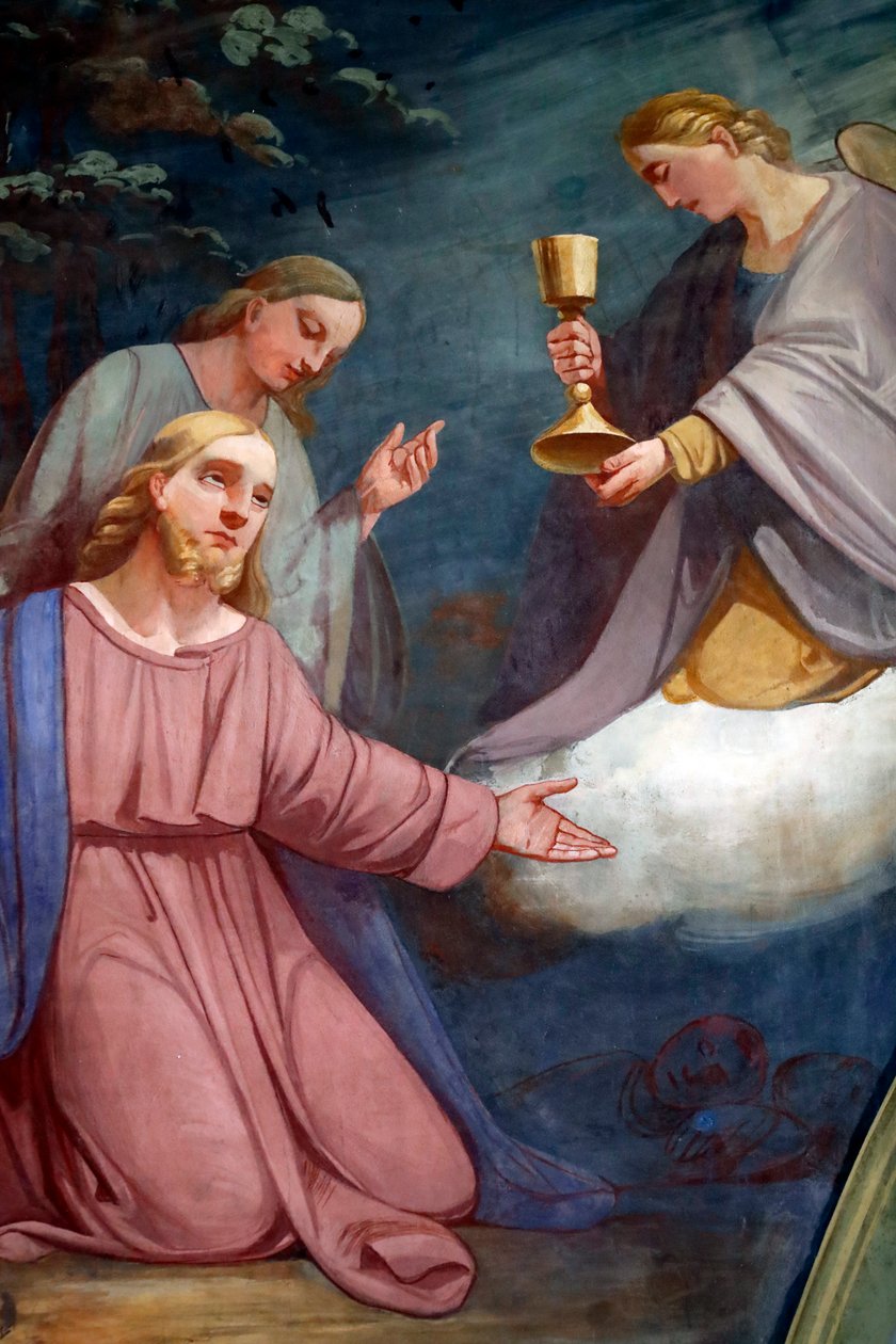 Rumilly kirke. Veggmaling. Jesus ber i Getsemane hage etter det siste måltid. Frankrike. av . .