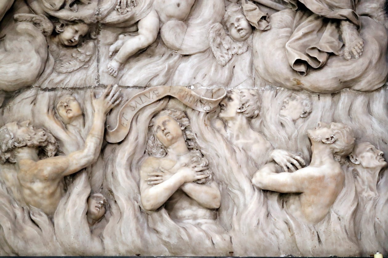 Santa Maria delle Vigne-basilikaen. Den siste dommen, i helvete. Skulptur. Genova. Italia. av . .