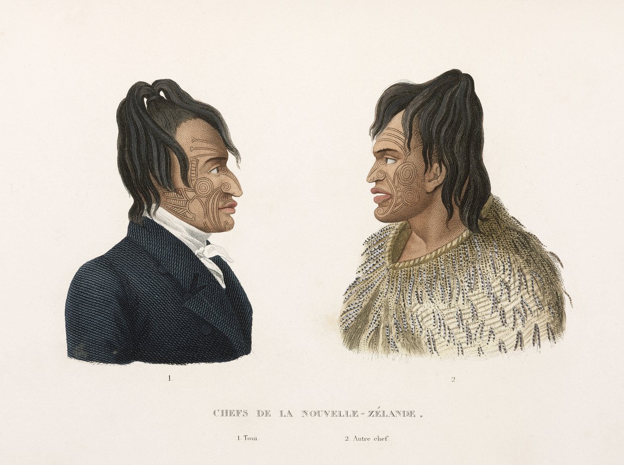 Tatoverte maori-høvdinger fra New Zealand av Frederick (attr. to) Barnard