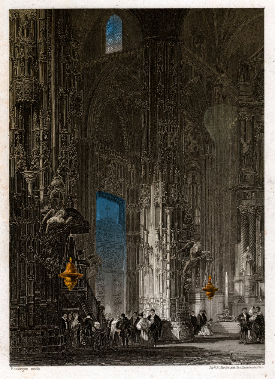 Frelserens katedral i Jerez de la Frontera (Xeres). rundt 1840 (gravering) av . .