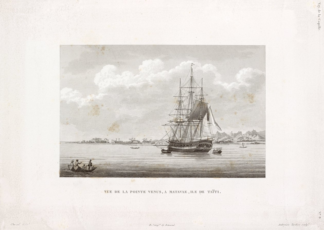 'Coquille' ved Pointe Venus, øya Tahiti av Frederick (attr. to) Barnard