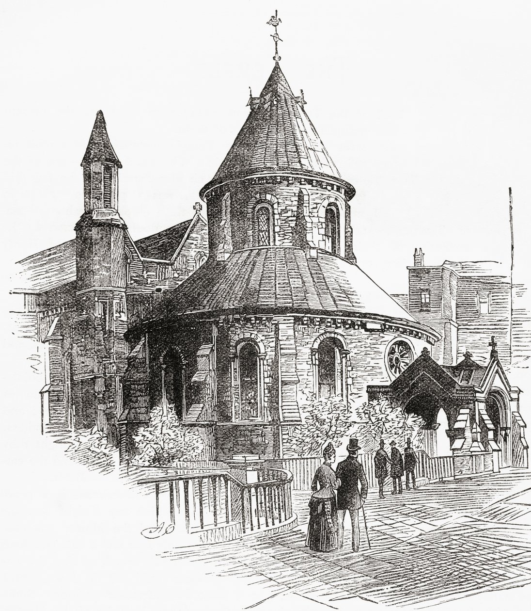 Temple Church, London, England, sett her på 1800-tallet. av . .