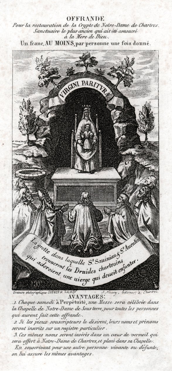 Jomfru Maria elsket av druidene. rundt 1850 (gravering) av . .