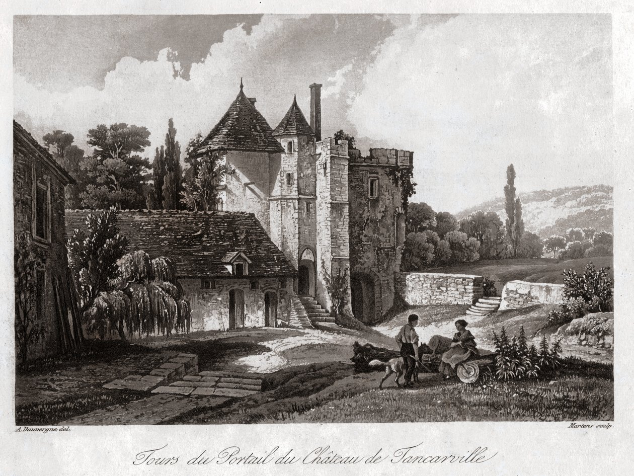 Slottet i Tancarville. rundt 1840 (gravering) av . .