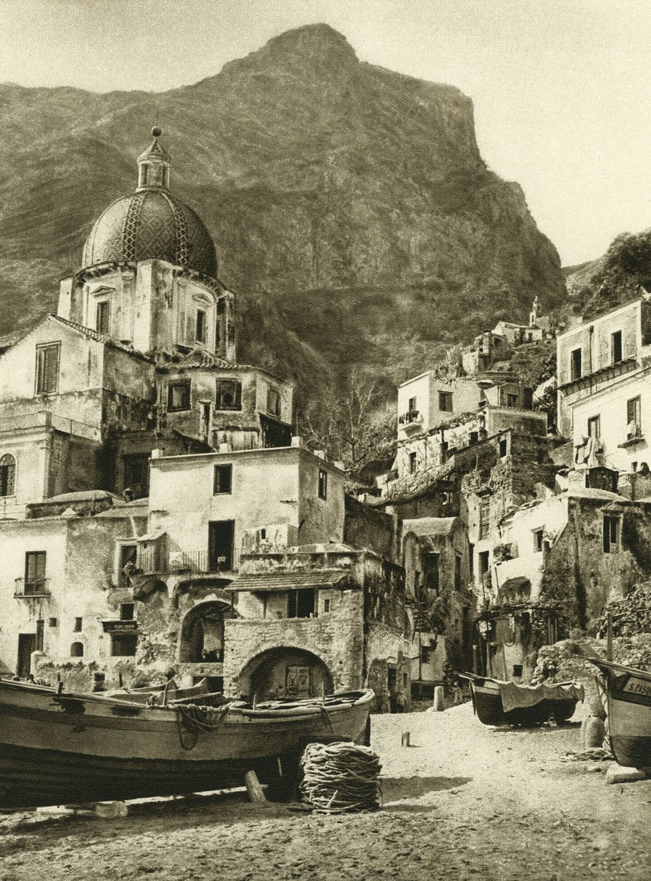 Byen til fiskerne i Positano, på Amalfikysten nær Napoli av Ferdinand Georg Waldmuller