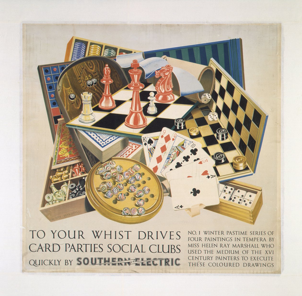 "Til whist Drives, kortfester, sosiale klubber", SR-plakat av Frederick (attr. to) Barnard