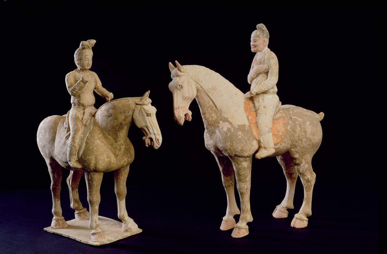To ryttere, kinesisk, Tang-dynastiet (618-906) (terrakotta) av Hippolyte Lalaise Devéria