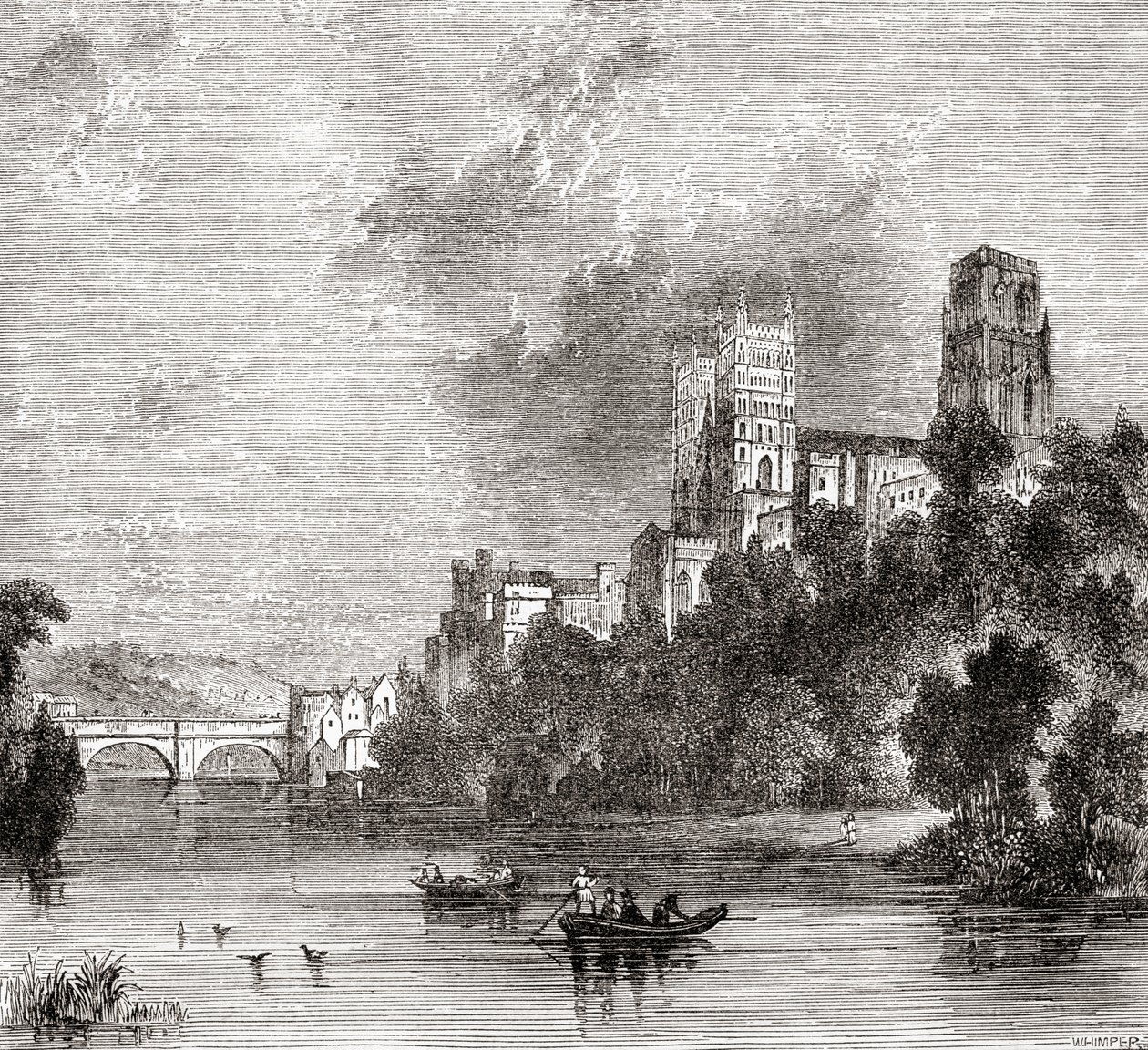 Utsikt over Durham og katedralen, sett fra River Wear, Durham, England av . .