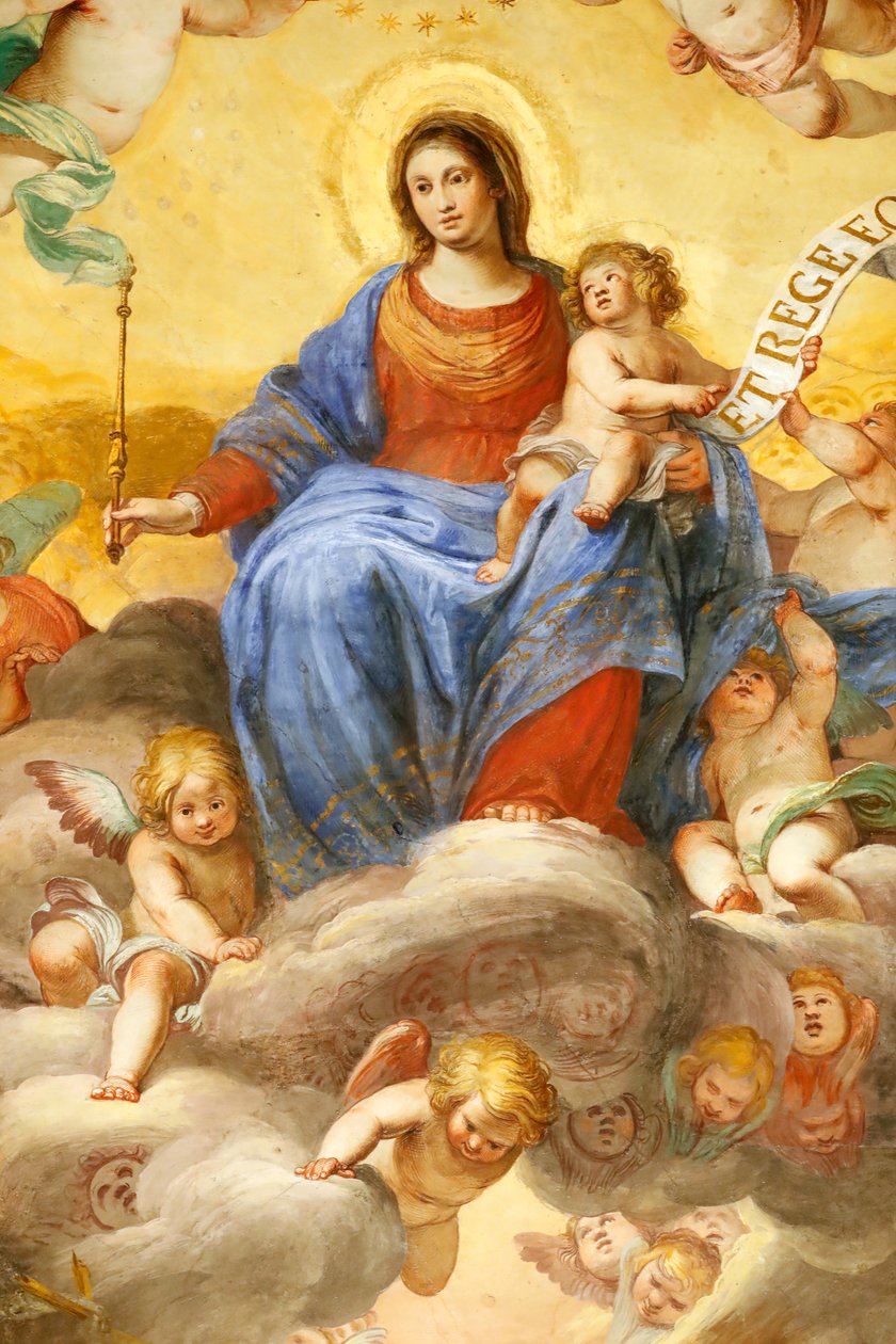 Jomfru Maria og barn. Fersk. Palazzo Fieschi-Crosa Di Vergagni. Genova. Italia. av . .