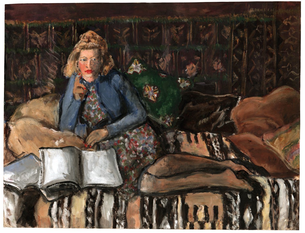 Kvinne leser, ca 1940-1950 av . .