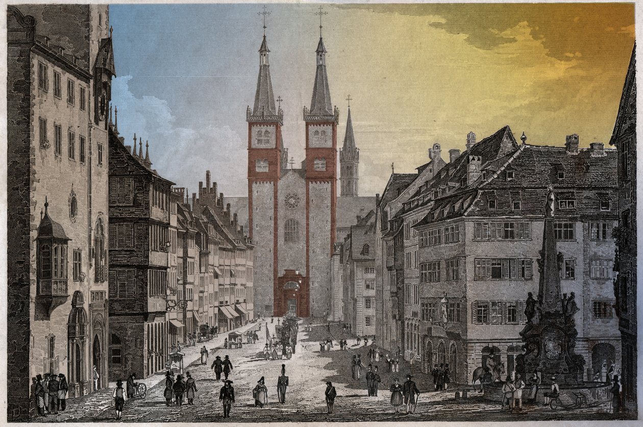 Würzburg, rundt 1830 (gravering) av . .