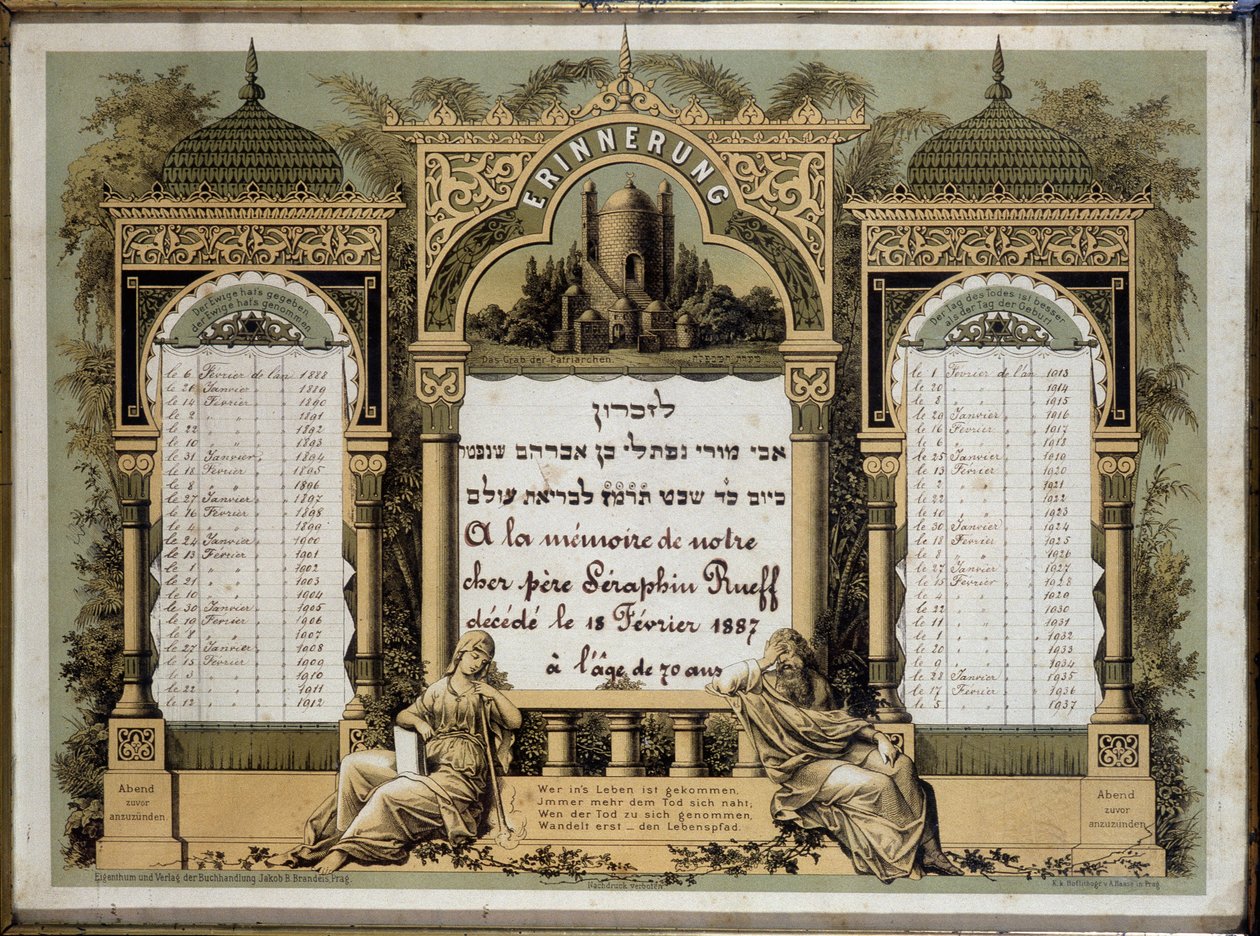 Yahrzeit-bord (litho-farge) av Hippolyte Lalaise Devéria