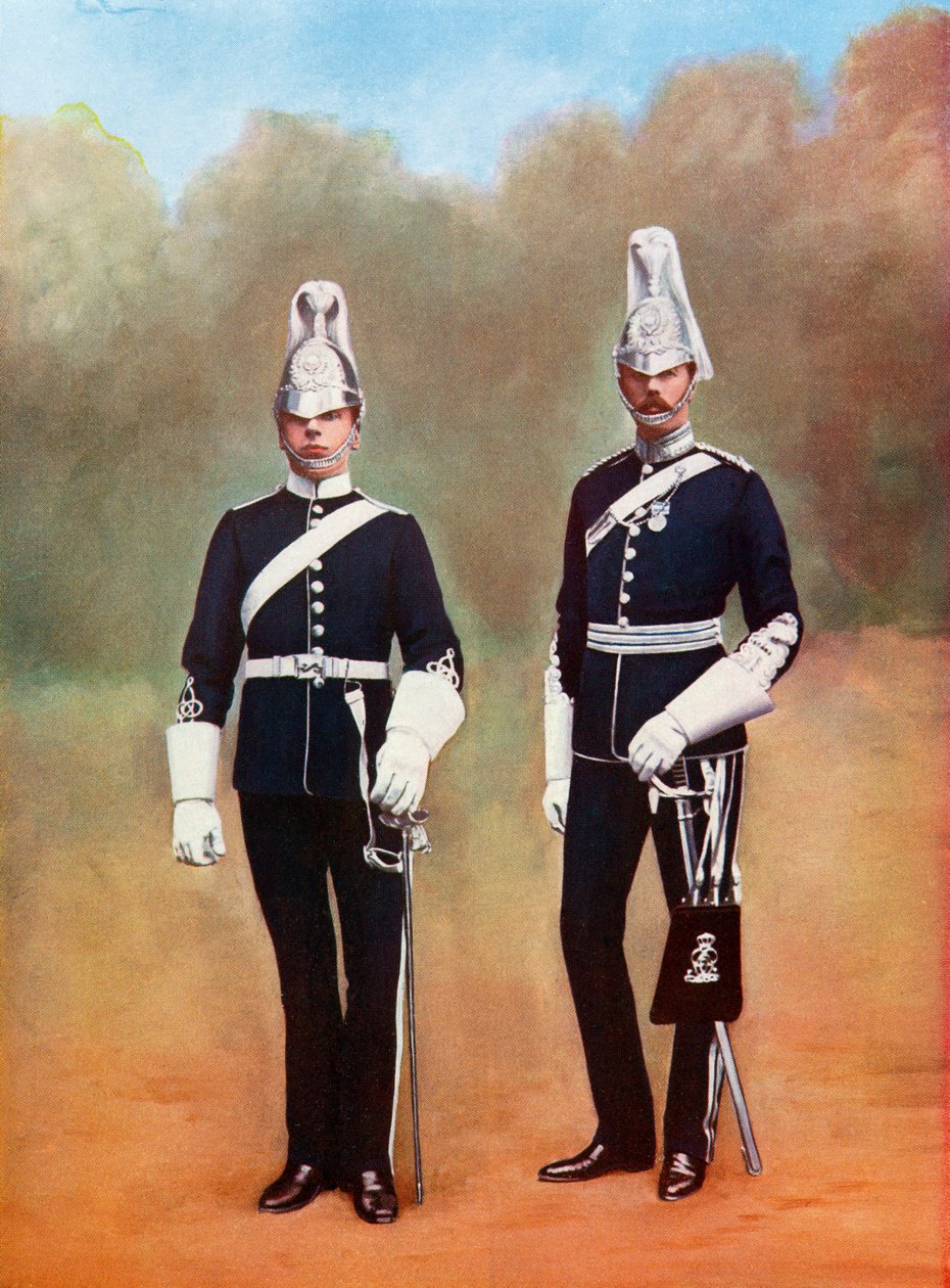Yorkshire Dragoons, offiser og menig, fra Picturesque History of Yorkshire, utgitt ca. 1900 av Ferdinand Georg Waldmuller
