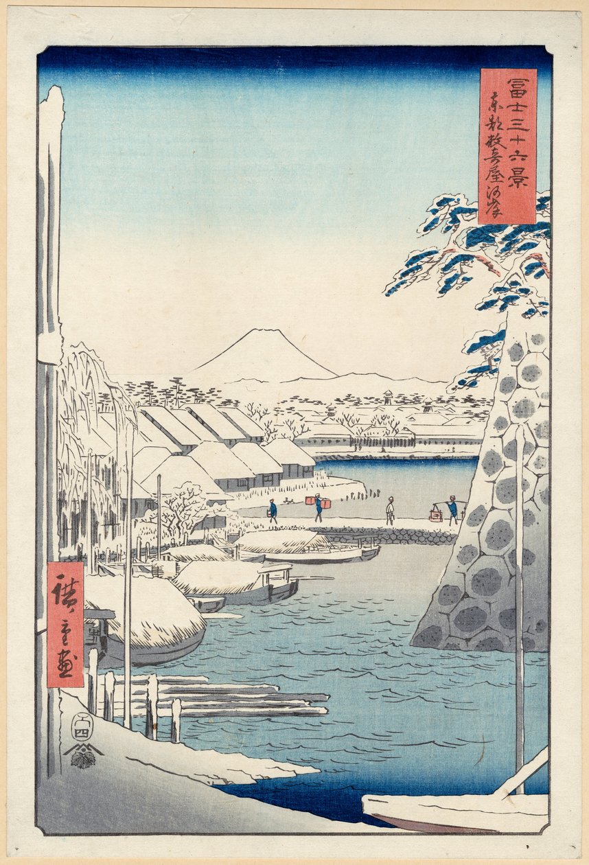 Elvebredden ved Sukiya i Edo (Tōto Sukiya-gashi), fra serien Thirty-six Views of Mount Fuji (Fuji) av Hiroshige