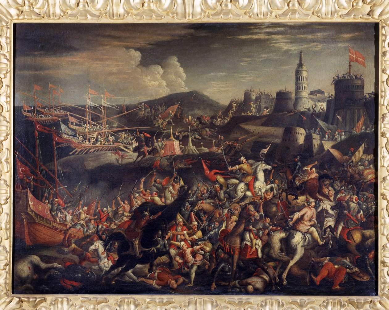 Angrep av saracenerne på øya Malta, forsvart av Knights Hospitaller i 1565 av Italian School