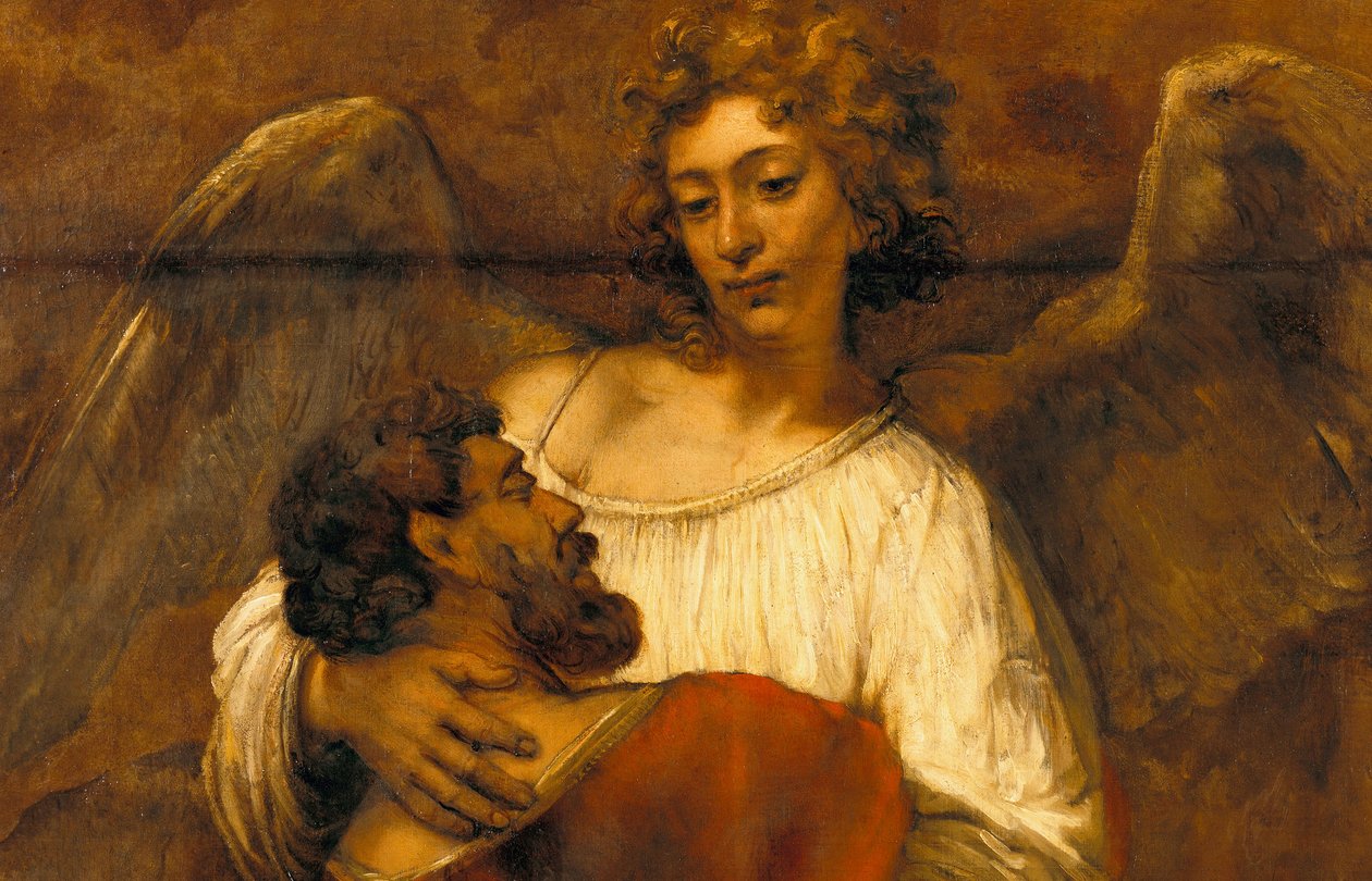 Jakobs kamp med engelen av Rembrandt van Rijn